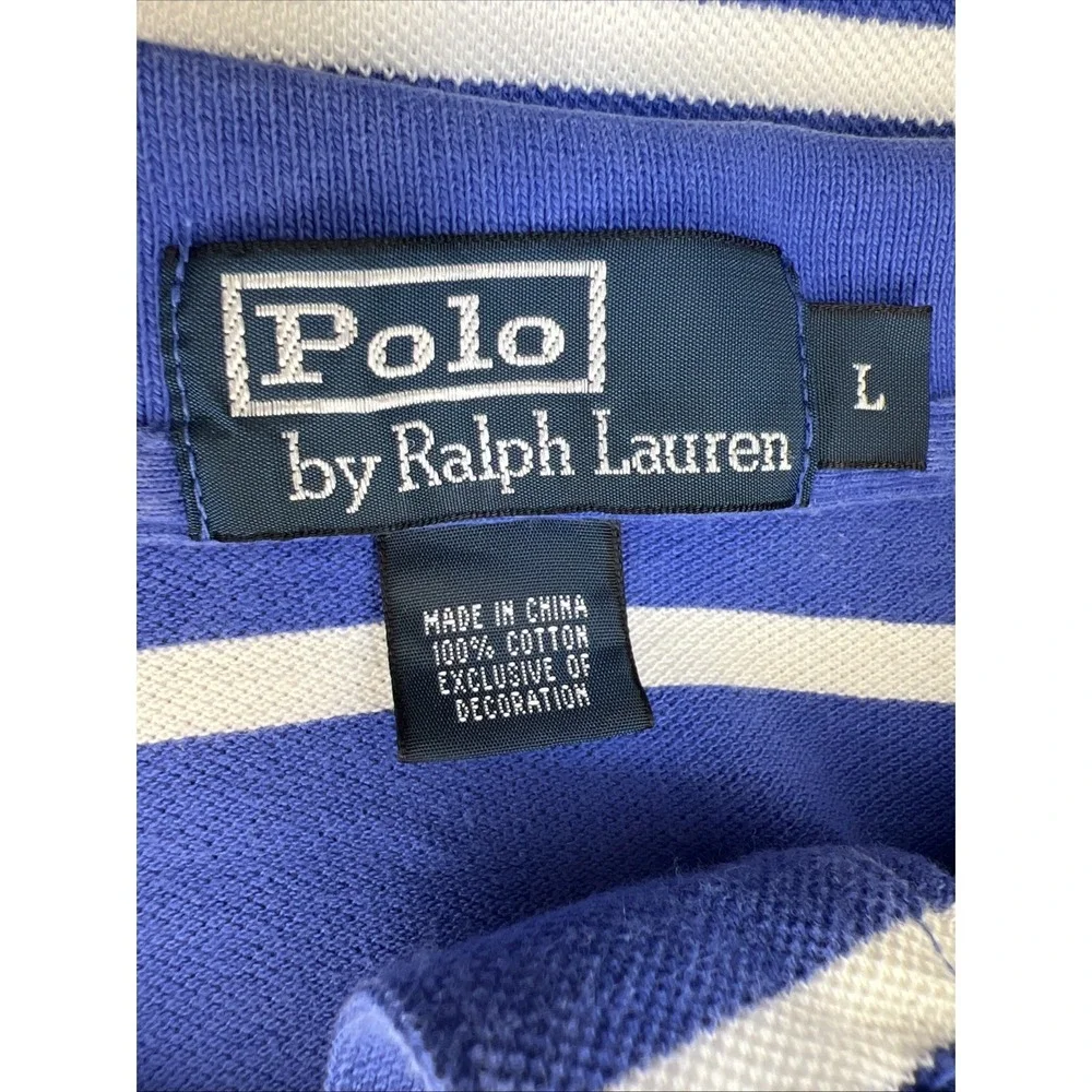 Polo Ralph Lauren Blue White Stripe Polo Shirt Red Pony Men's Large 100% Cotton